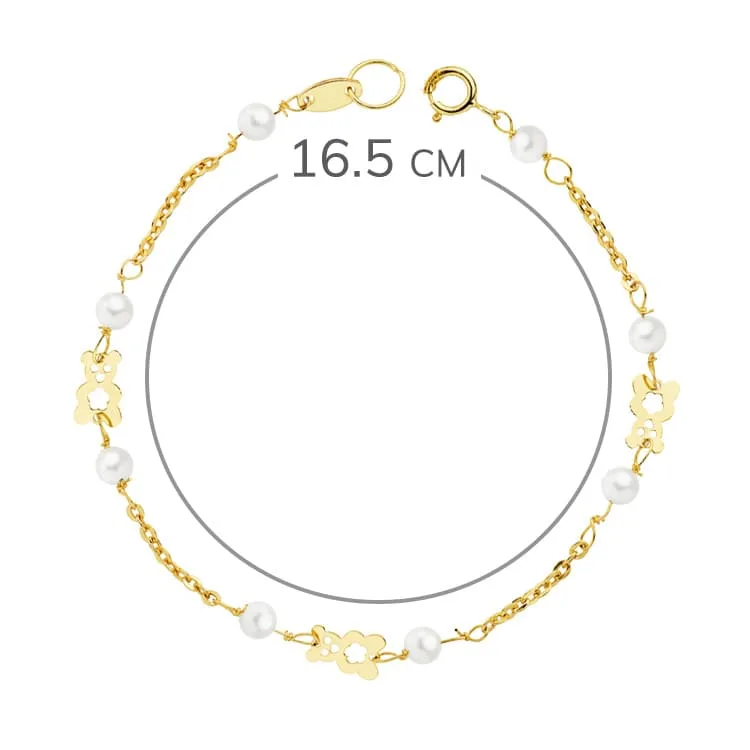18K PULSERA ORO AMARILLO PERLAS Y OSO S. 16.5 CM — vista 2