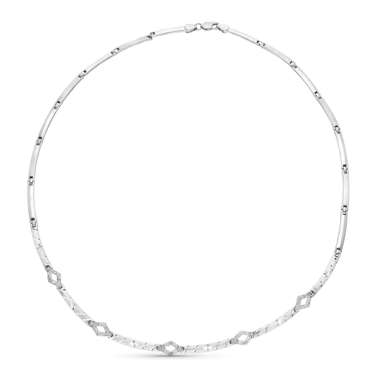 18K GARGANTILLA ORO BLANCO MATE Y BRILLO TALLADO CON CIRCONITAS