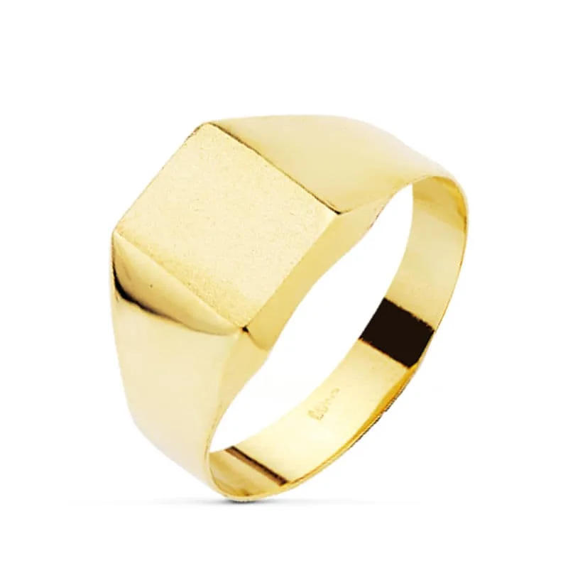 18K SELLO ORO AMARILLO HUECO Y LISO CADETE ZONA GRABADO 10X8 MM