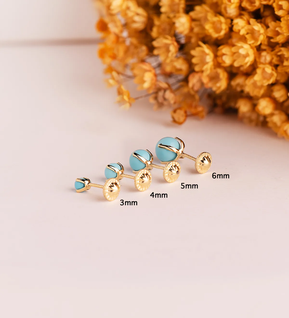 18K PENDIENTES ORO AMARILLO TURQUESA CON 4 GARRAS. MEDIDA: 6 MM. CIERRE TUERCA — vista 3