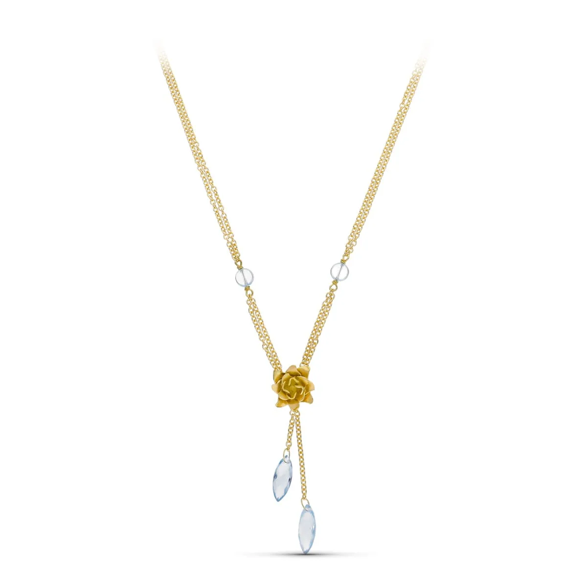 18K GARGANTILLA ORO AMARILLO PIEDRAS COLOR Y FLOR MATE 42CM