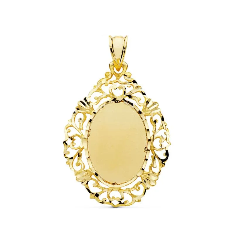 18K PLACA CHAPA ORO AMARILLO CERCO CALADO 36X26 MM