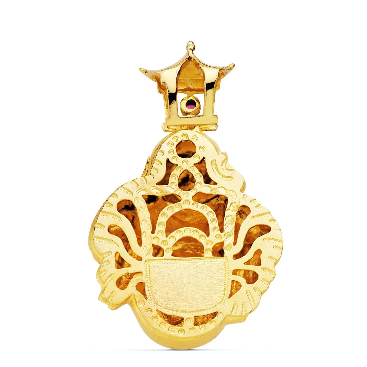18K COLGANTE BUDA CON PIEDRA ROJA ORO AMARILLO 41X33 MM — vista 2