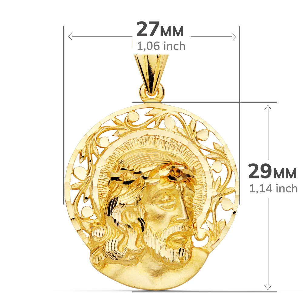 18K COLGANTE ORO AMARILLO CABEZA DE CRISTO AUREOLA 29X27 MM — vista 3