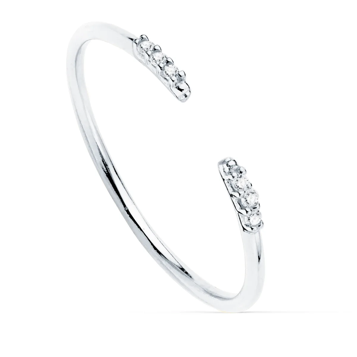 18K SORTIJA ABIERTA ORO BLANCO DIAMANTES 0.030 QTS. G-VS2. CUERPO REDONDO 1 MM