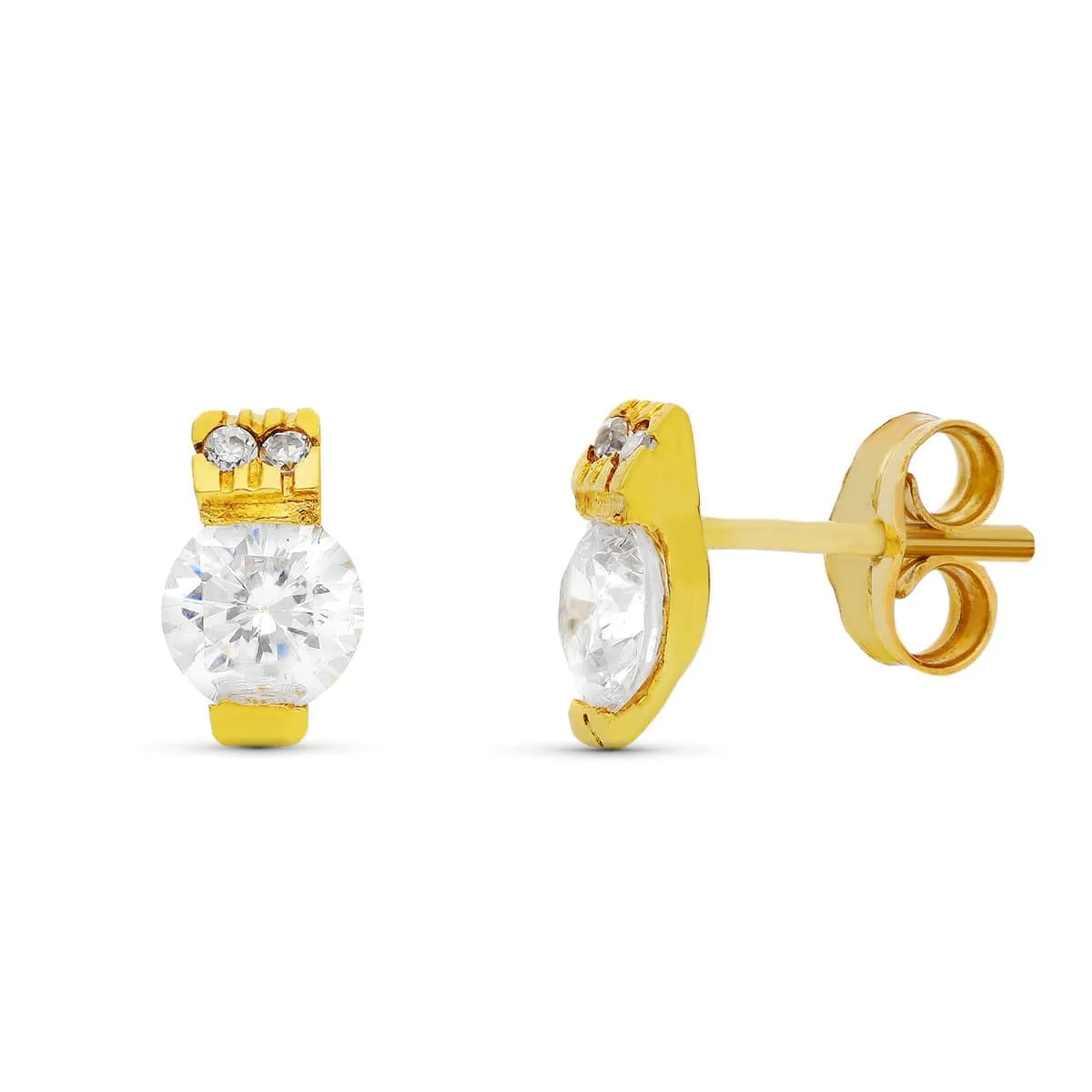 18K PENDIENTES ORO AMARILLO CIRCONITA 9X5 MM CIERRE PRESION