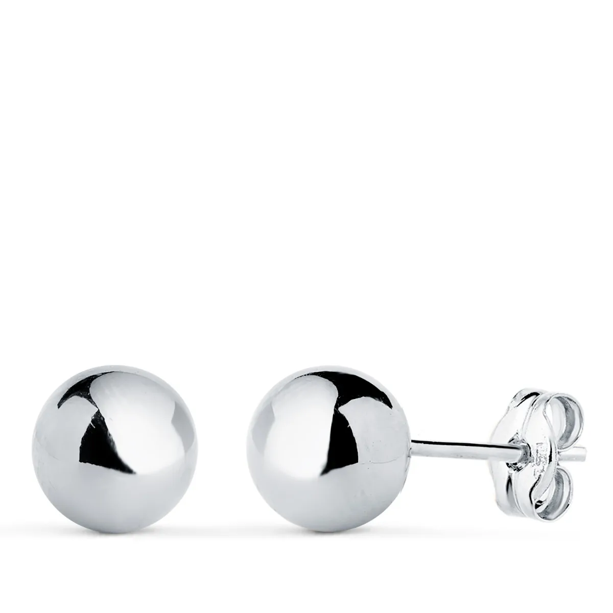 18K PENDIENTES ORO BLANCO BOLA LISA BRILLA HUECA. ANCHO: 7 MM. CIERRE PRESION