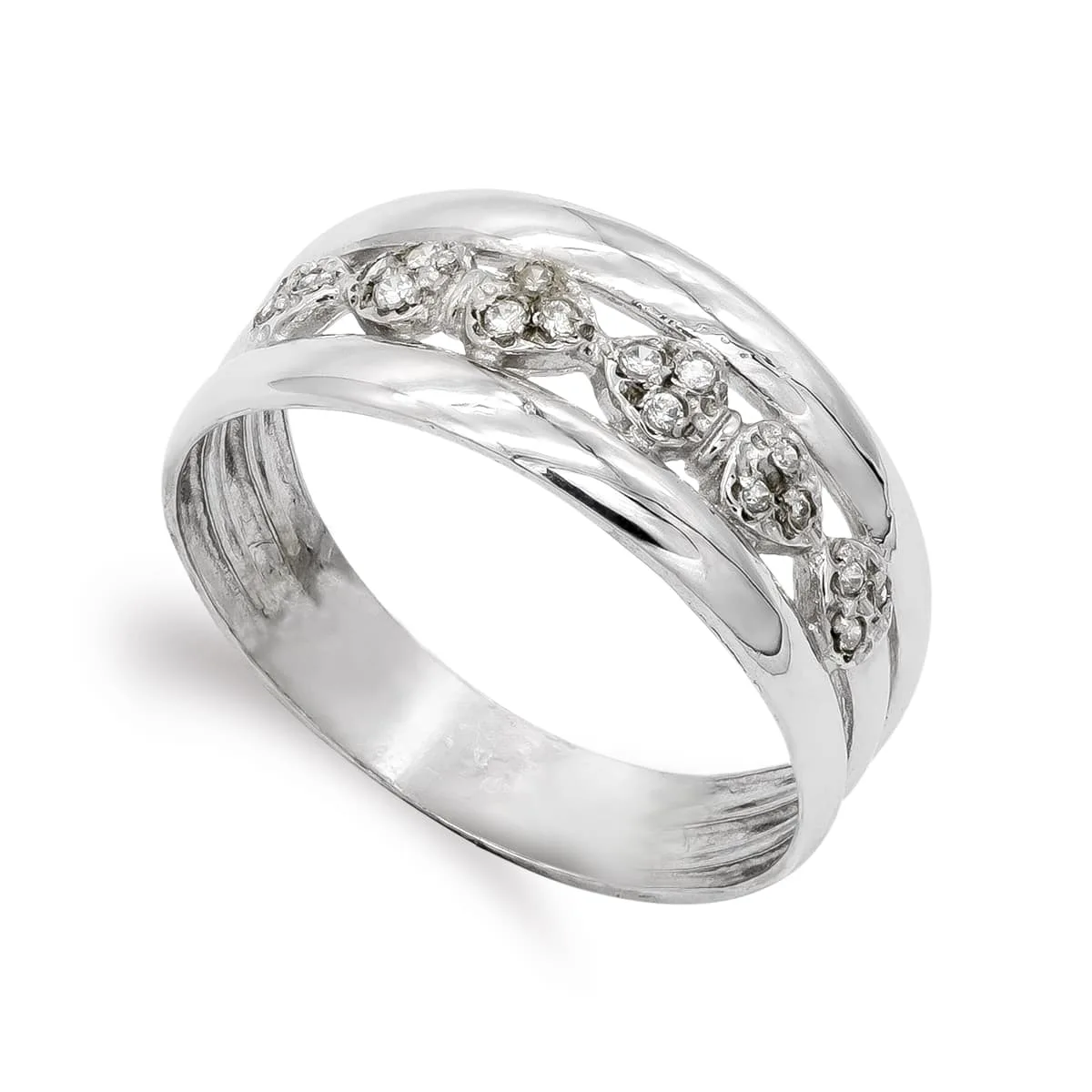 18K SORTIJA ORO BLANCO Y CIRCONITAS. ANCHO: 9 MM