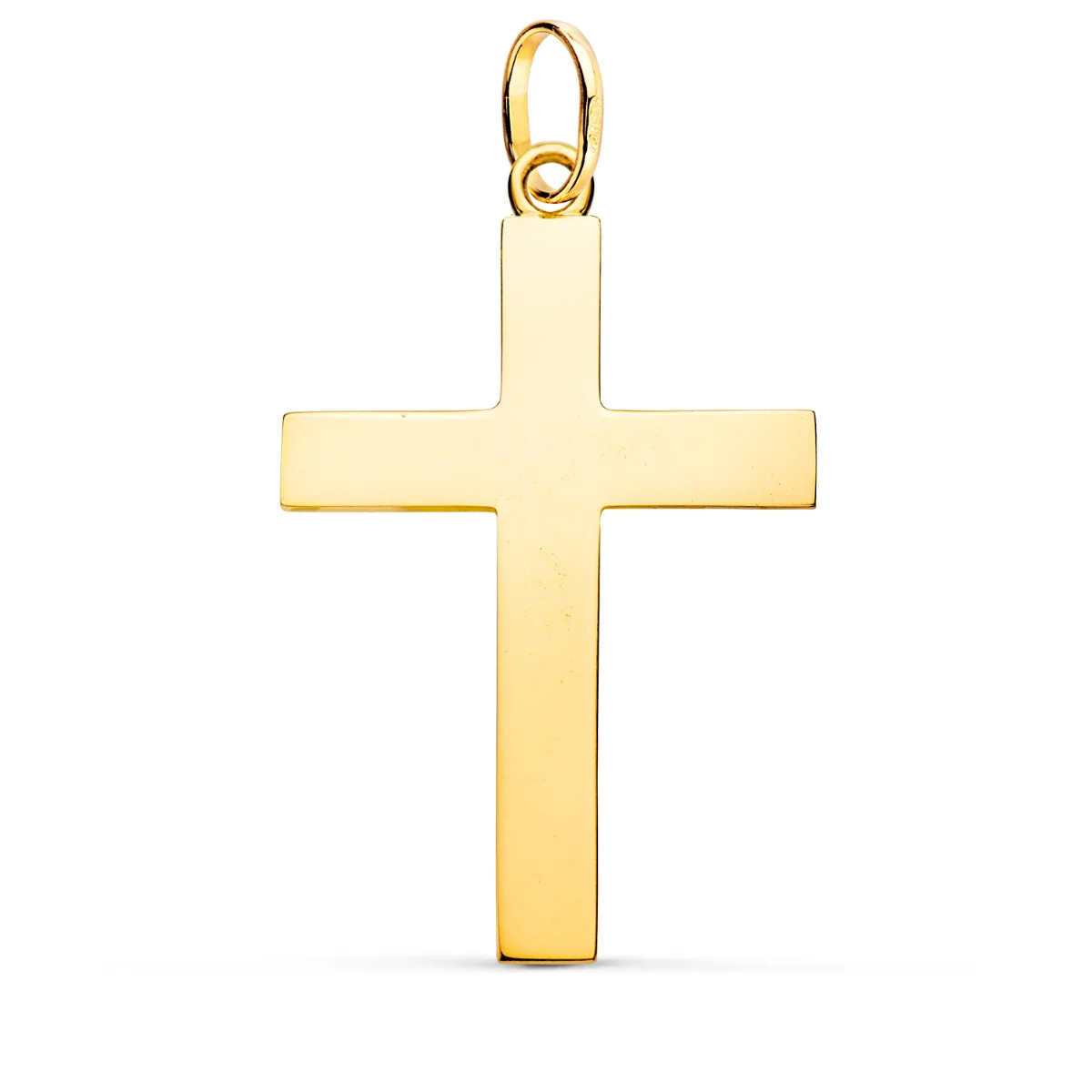 18K CRUZ ORO AMARILLO LISA MACIZA PALO RECTANGULAR BRILLO 38 X 24 MM