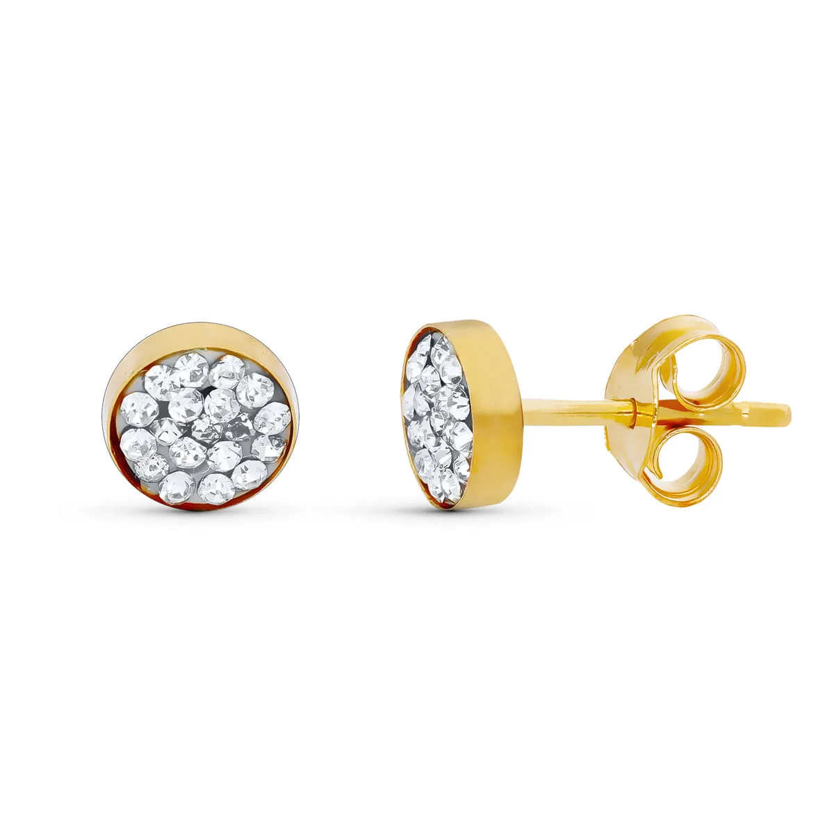 18K PENDIENTES ORO AMARILLO PIEDRAS REDONDO 4 MM CIERRE PRESION