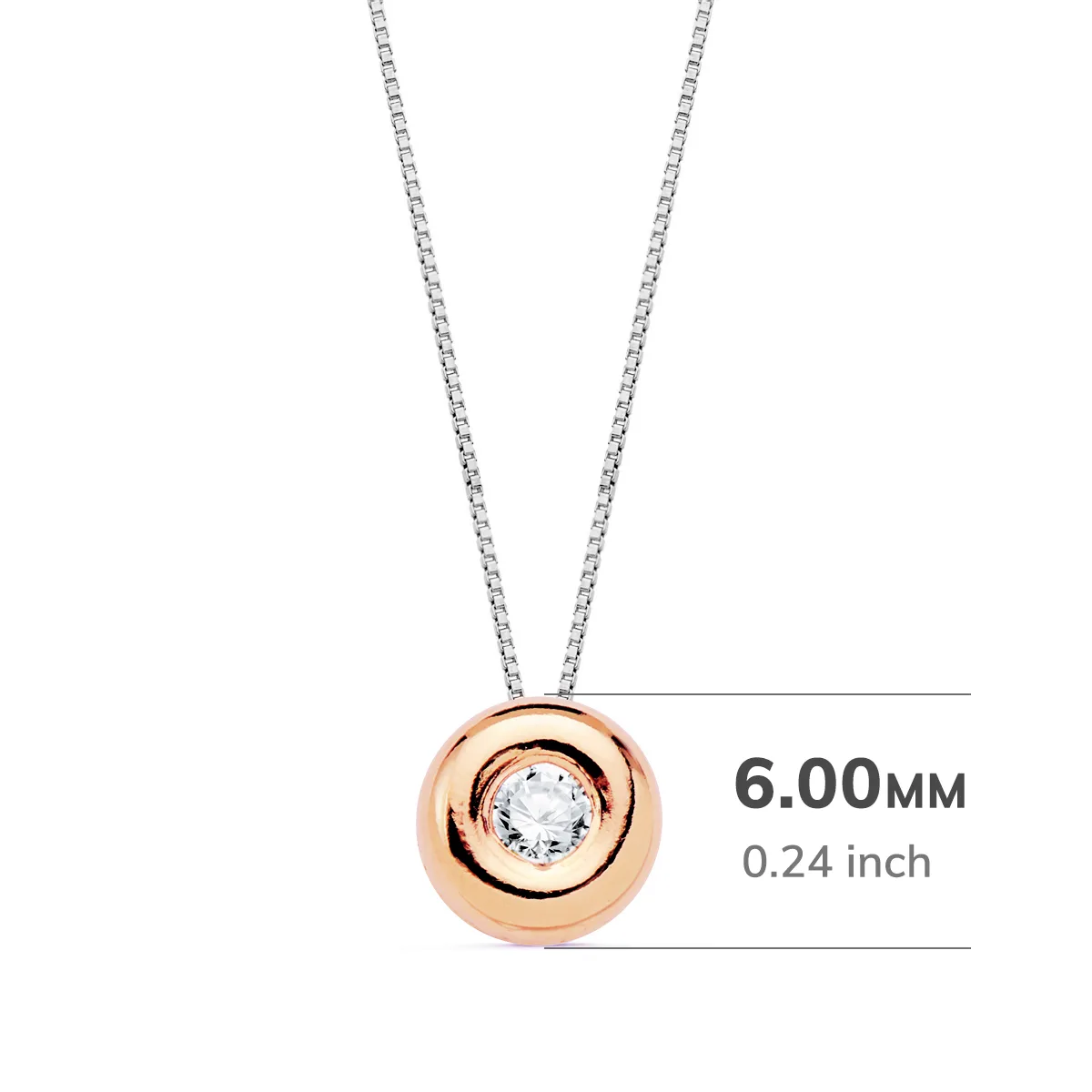 18K GARGANTILLA ORO ROSA CHATON 6MM DIAMANTE LABORATORIO 2,20MM 0,050 QTS. G-VS2 CADENA 42CM — vista 2