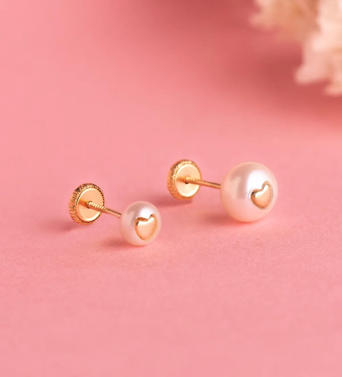 18K PENDIENTES ORO AMARILLO PERLA CON INTERIOR DE CORAZON. MEDIDA: 5 MM. CIERRE TUERCA — vista 2