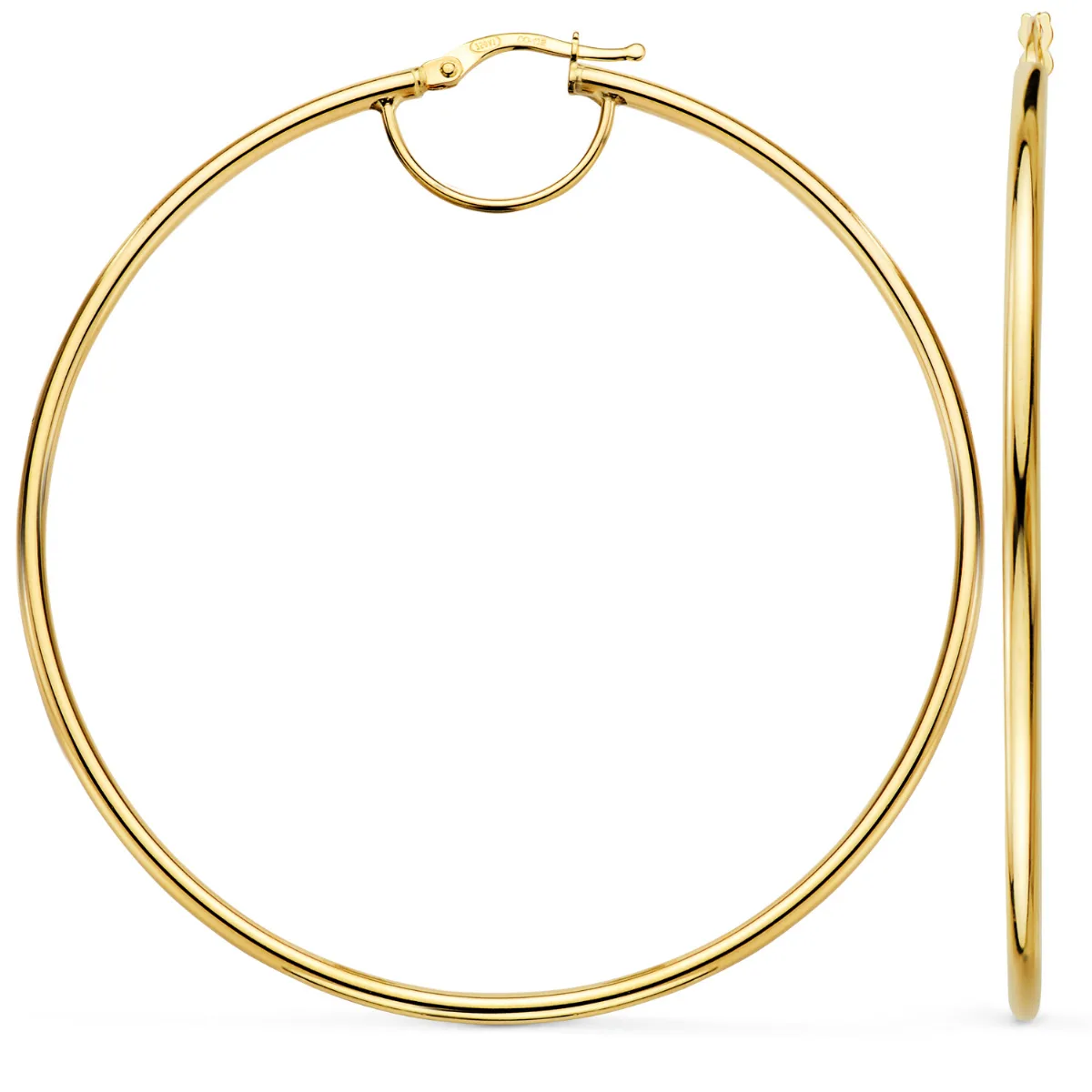 18K PENDIENTES AROS ORO AMARILLO HUECOS REDONDOS TUBO REDONDO 64 MM. GROSOR 2 MM