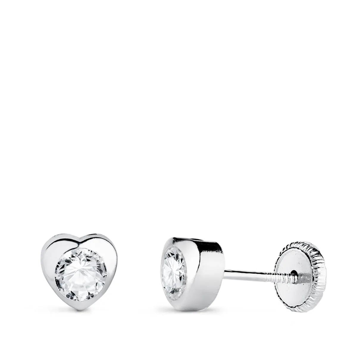 18K PENDIENTES ORO BLANCO CHATON CORAZON CON CIRCONITA. MEDIDA: 5 X 5 MM CIERRE TUERCA