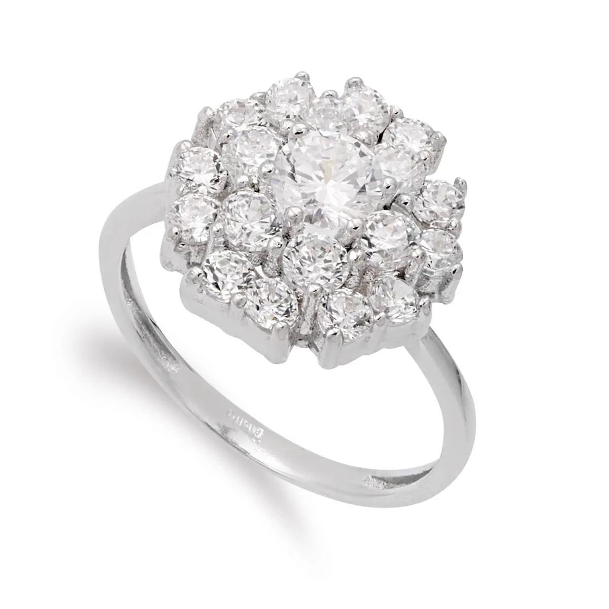 18K SORTIJA ORO BLANCO CUAJO PIÑA CON CIRCONITAS. ANCHO: 14 MM