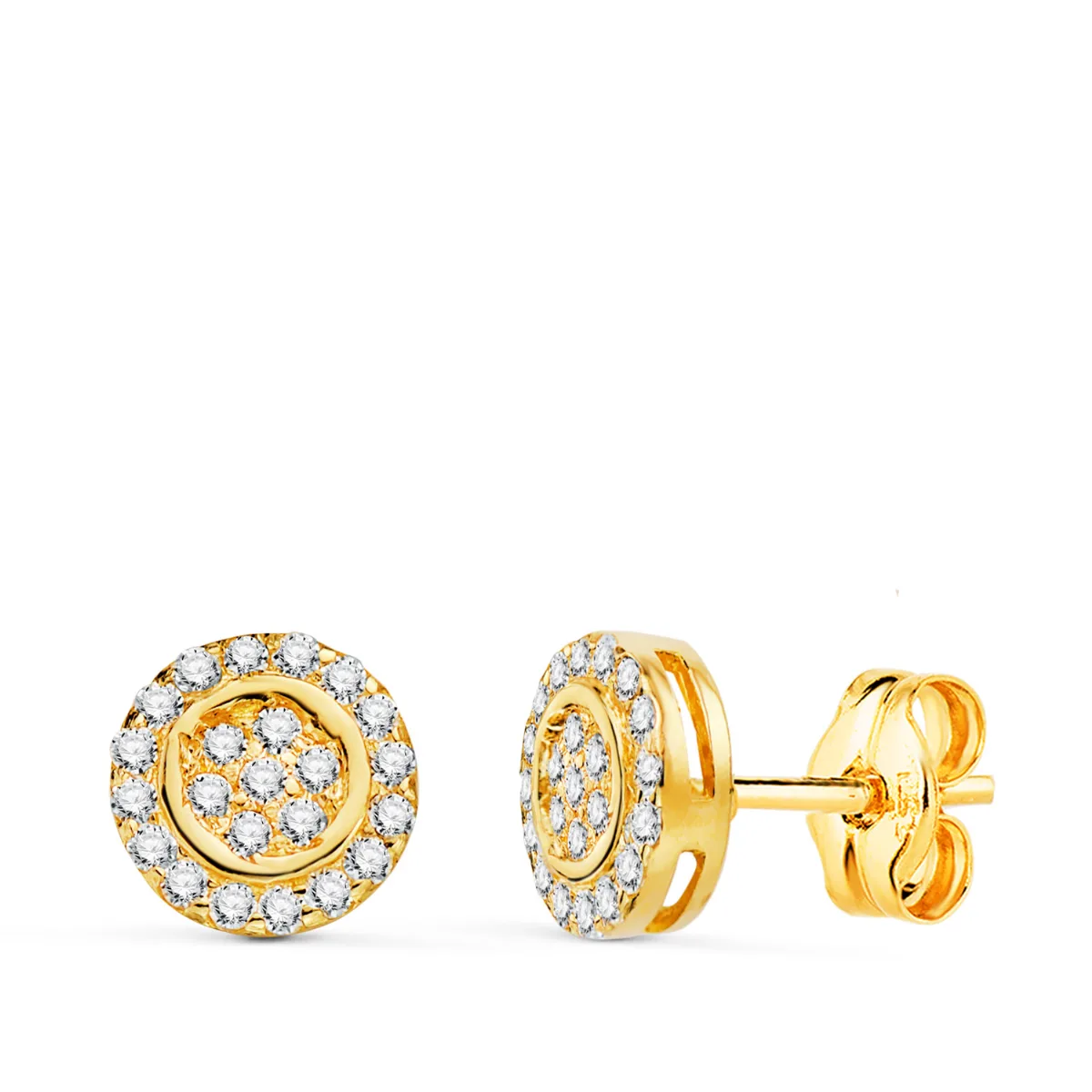 18K PENDIENTES ORO AMARILLO REDONDOS CON CIRCONITAS. MEDIDA: 7 MM. CIERRE PRESION