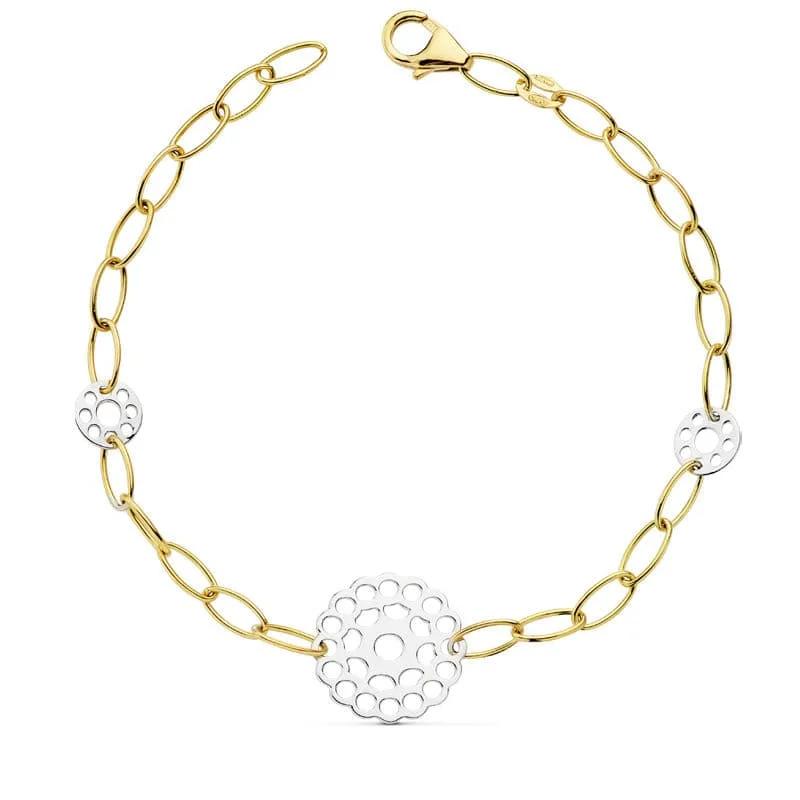18K PULSERA BICOLOR MOTIVOS 19CM 4.00 GR