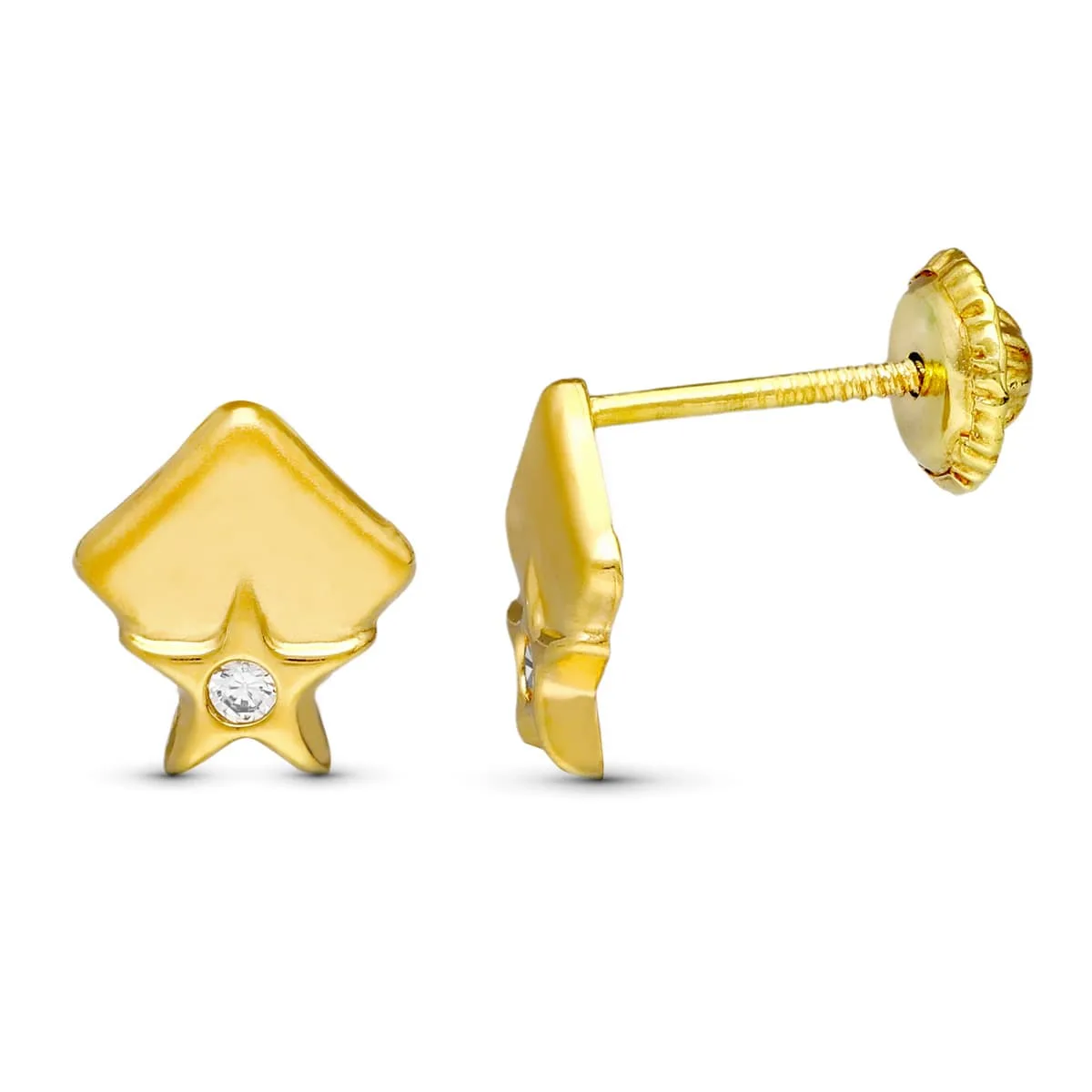 18K PENDIENTES ORO AMARILLO ROMBOS 8X7 MM CIERRE TUERCA