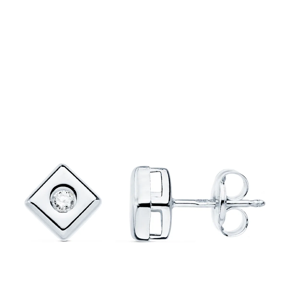 18K PENDIENTES ORO BLANCO CUADRADOS 6X6MM DIAMANTES LABORATORIO 0,100 QTS. G-VS2. CIERRE PRESION — vista 2