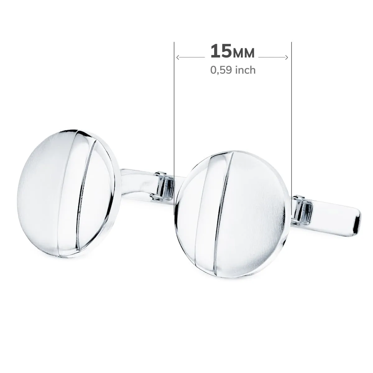 18K GEMELOS ORO BLANCO REDONDOS MATE Y BRILLO 15 MM CIERRE RIGIDO OSCILANTE — vista 3