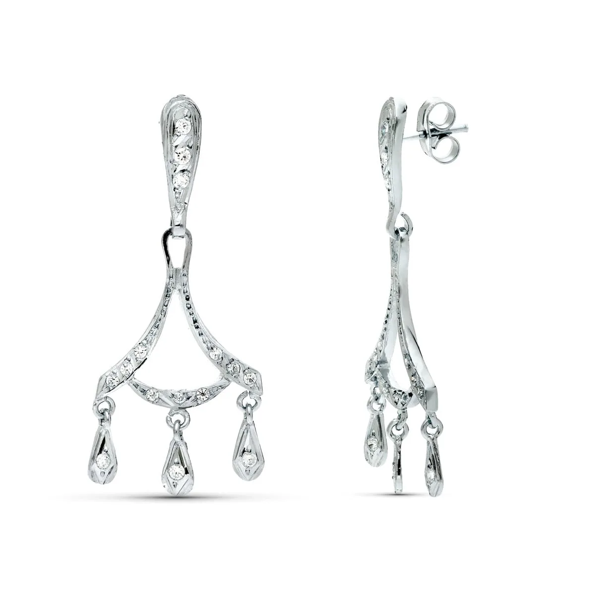 18K PENDIENTES ORO BLANCO NOVIA DOS CUERPOS 40X16 MM CIERRE PRESION