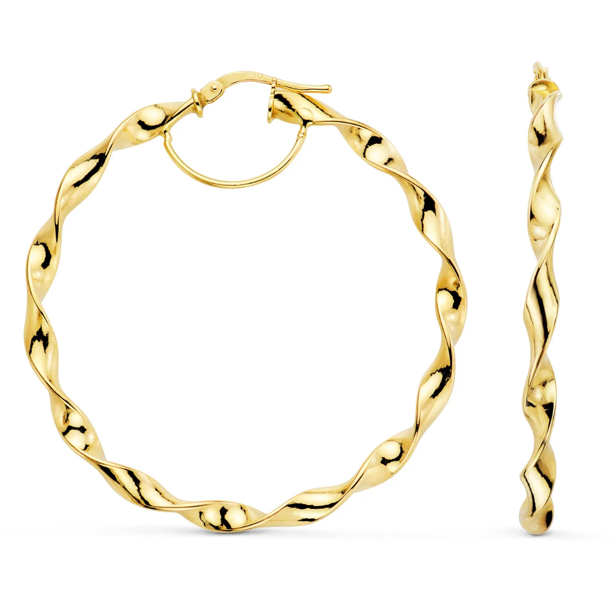 18K AROS ORO AMARILLO HUECOS RETORCIDOS BRILLO 46 MM. GROSOR: 3 MM