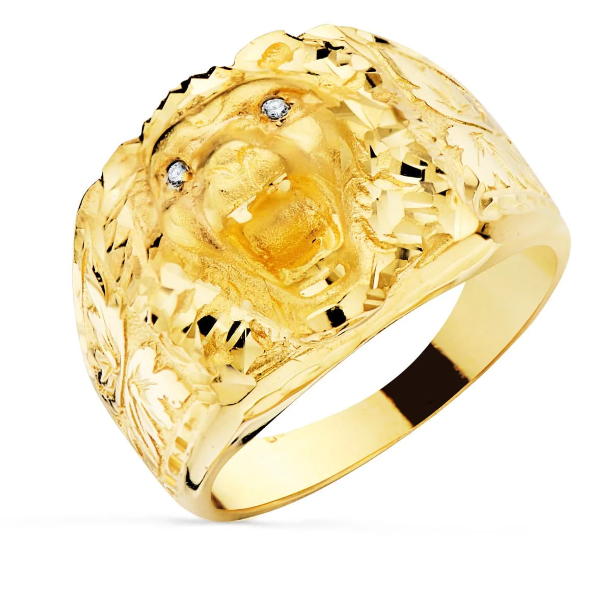 18K SELLO ORO AMARILLO CABEZA DE LEON ANCHO 15 MM