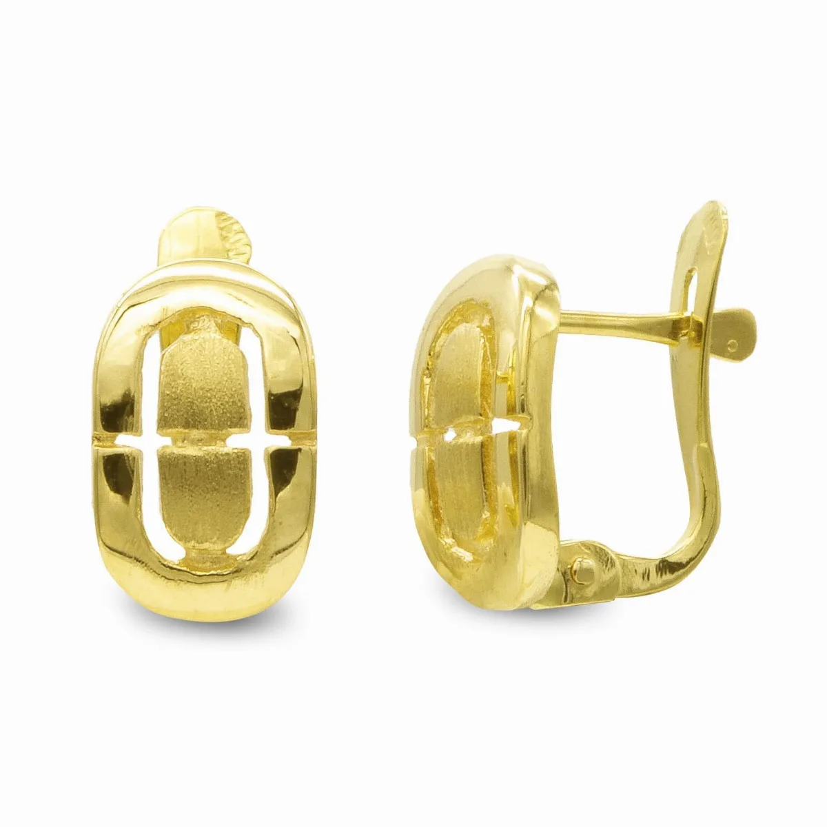18K PENDIENTES ORO AMARILLO BRILLO Y MATE 10X6 MM CIERRE CATALAN