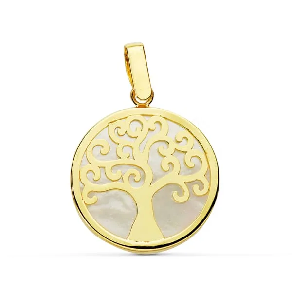 18K COLGANTE ORO AMARILLO NACAR ARBOL DE LA VIDA 18 MM