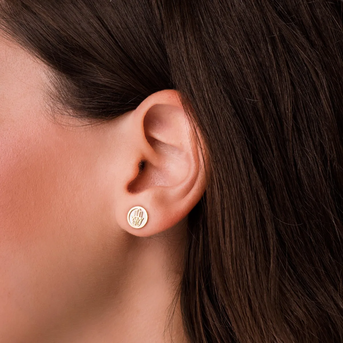18K PENDIENTES ORO AMARILLO MANO DE FATIMA CON NACAR. MEDIDA: 8 MM. CIERRE PRESION — vista 2
