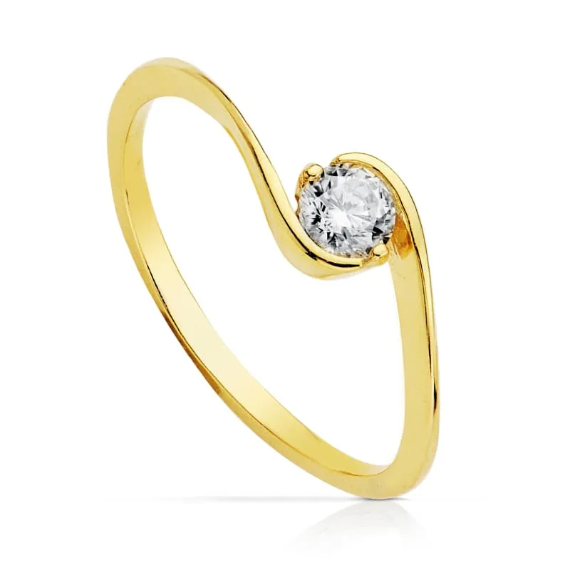 18K SOLITARIO ORO AMARILLO CUERPO CRUZADO CON CIRCONITA 4 MM