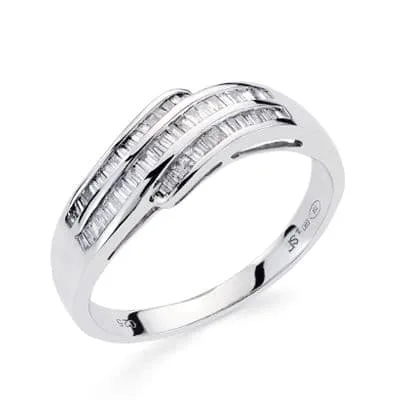 18K SORTIJA ORO BLANCO DIAMANTES TALLA BAGUETE 0.250QTS. ANCHO: 7,5MM