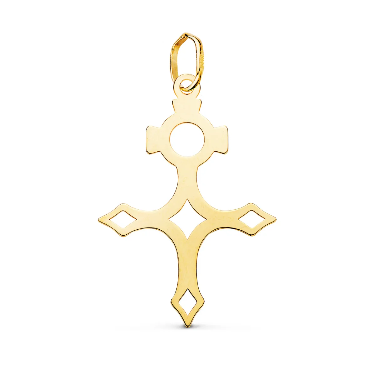 18K COLGANTE ORO AMARILLO CRUZ DEL SUR SILUETA EN BRILLO. 27 X 19 MM