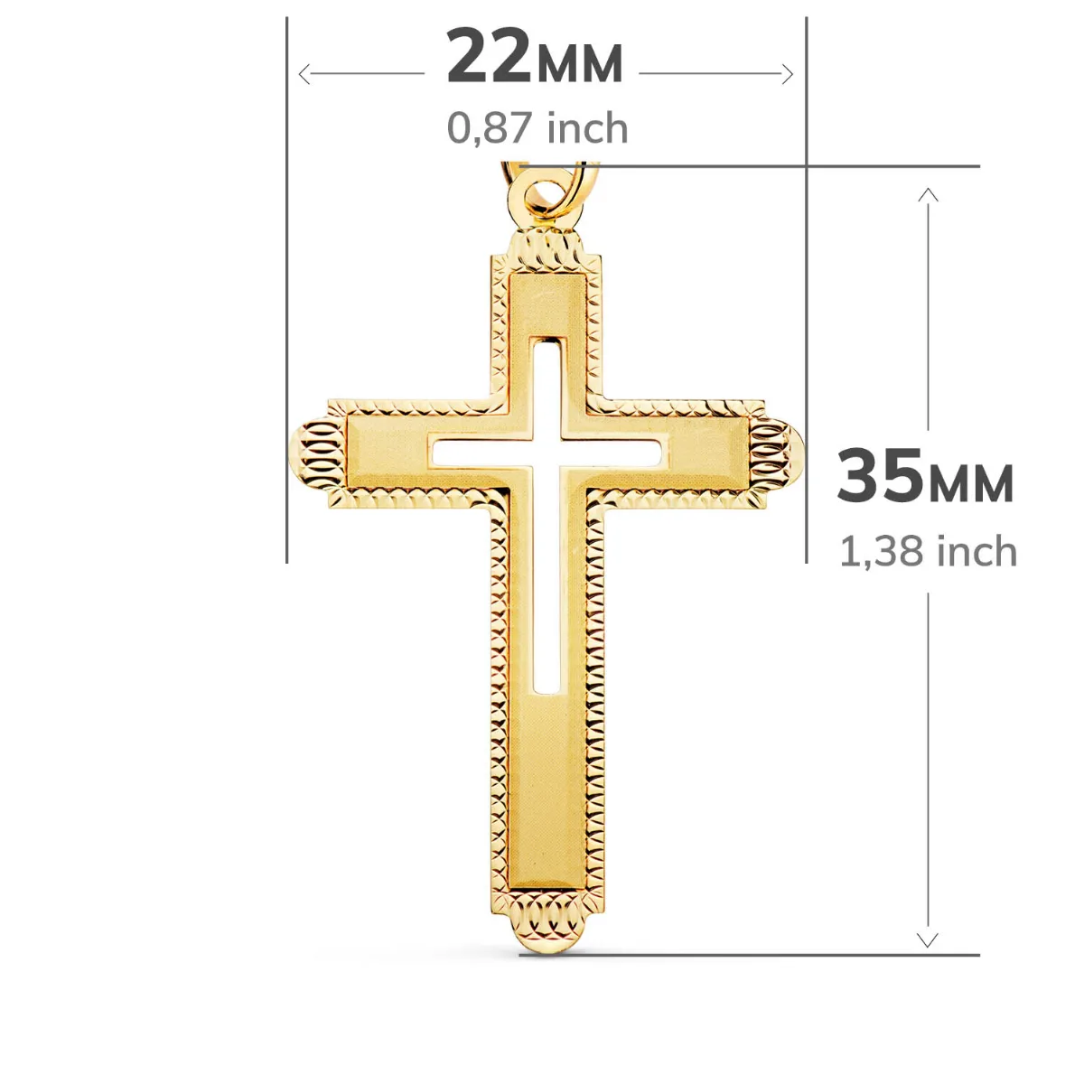 18K CRUZ ORO AMARILLO SIN CRISTO TALLADA Y MATIZADA 35X22 MM — vista 3