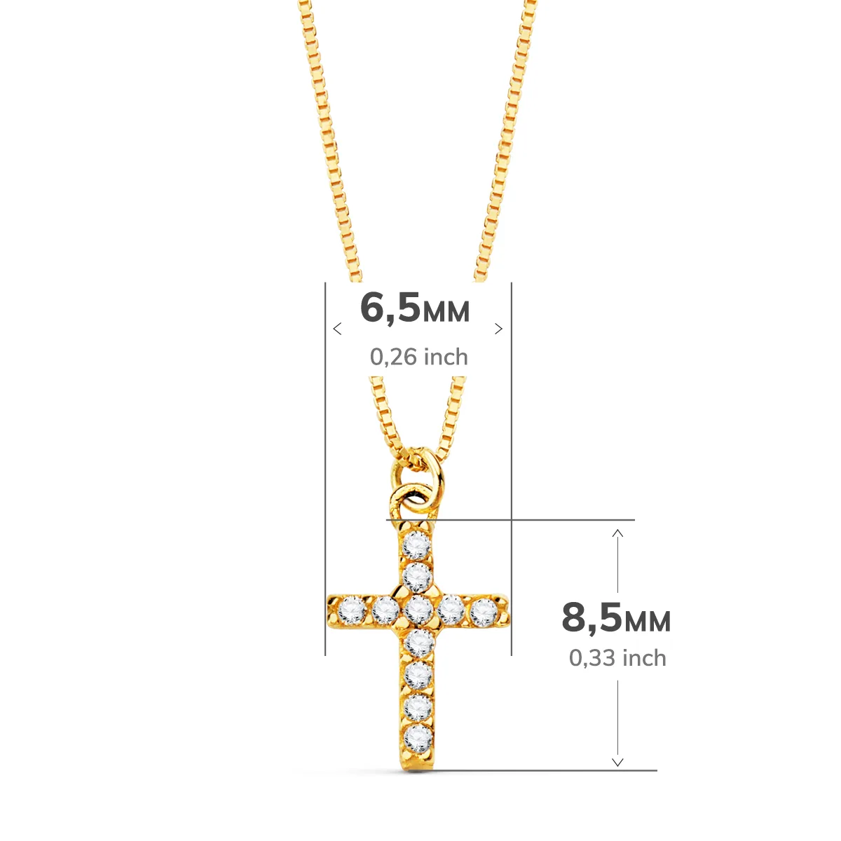 18K COLLAR ORO AMARILLO CRUZ 8,5X 6,5 MM 11 DIAMANTES LABORATORIO 0,050 QT.CADENA VENECIANA 45CM G-VS2 — vista 2