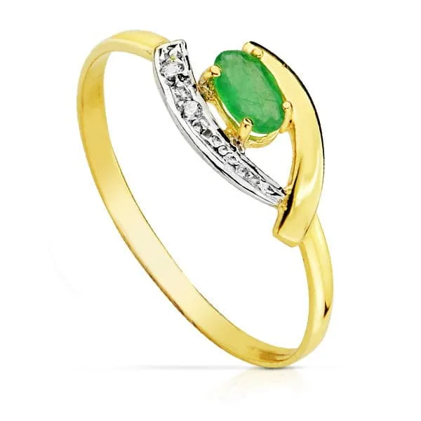 18K SORTIJA ORO BICOLOR CON CIRCONITA Y ESMERALDA 5X3 MM