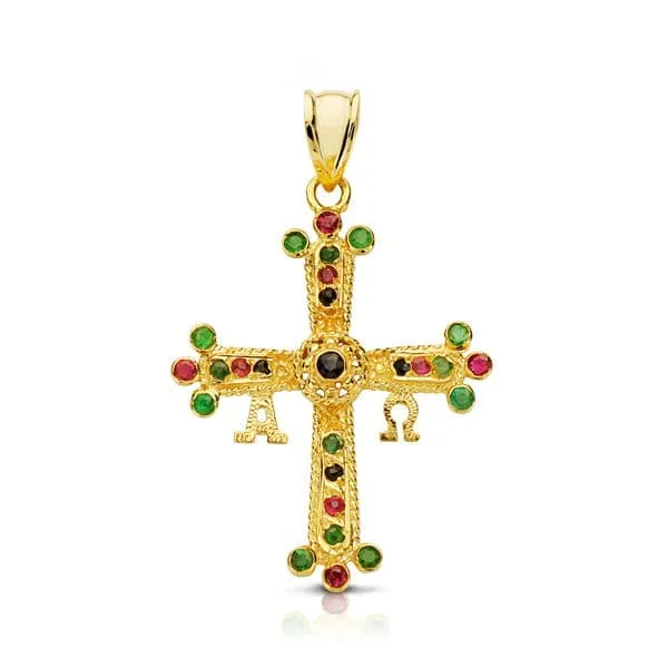 18K CRUZ ORO AMARILLO DE COVADONGA O VICTORIA  PEQUEÑA 28X24 MM