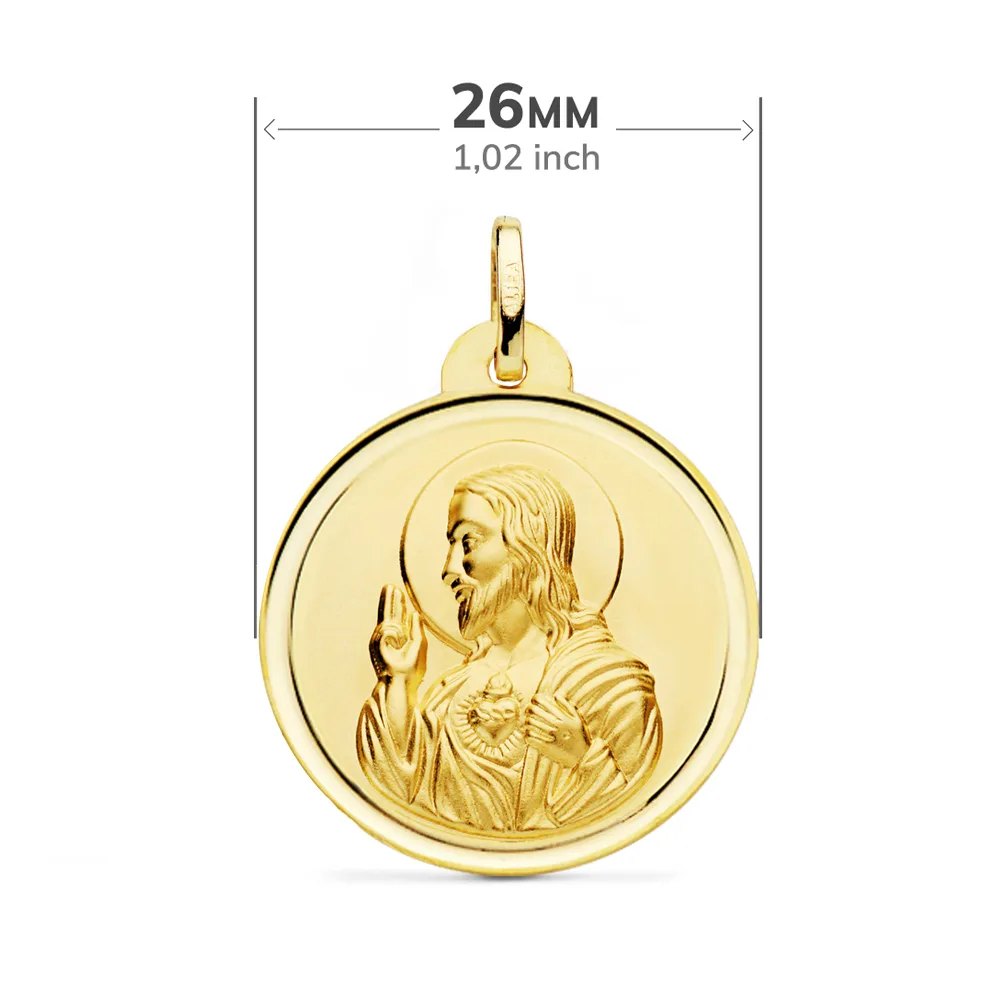 18K ESCAPULARIO ORO AMARILLO VIRGEN DEL CARMEN CORAZON DE JESUS BISEL 26 MM — vista 3