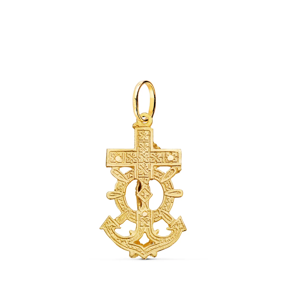 18K CRUZ MARINERA ORO AMARILLO CON CRISTO TALLADA 28X16 MM — vista 2