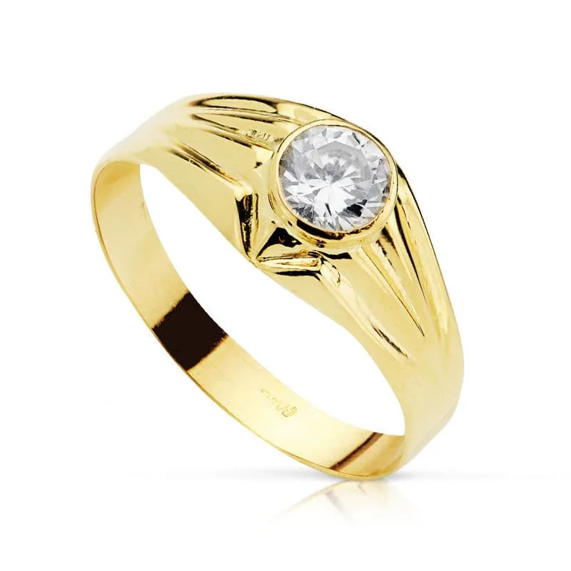 18K SOLITARIO ORO AMARILLO HUECO CON CIRCONITA EN BOCEL DE 5 MM