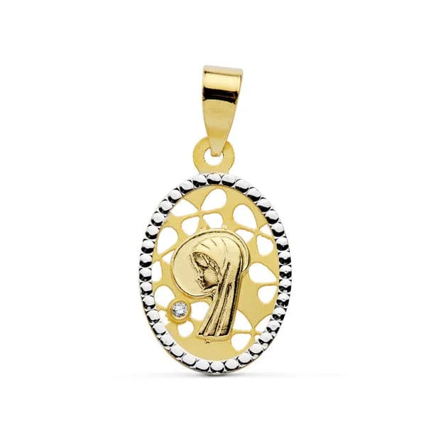 18K MEDALLA ORO AMARILLO VIRGEN NIÑA BICOLOR OVAL 16X12 MM
