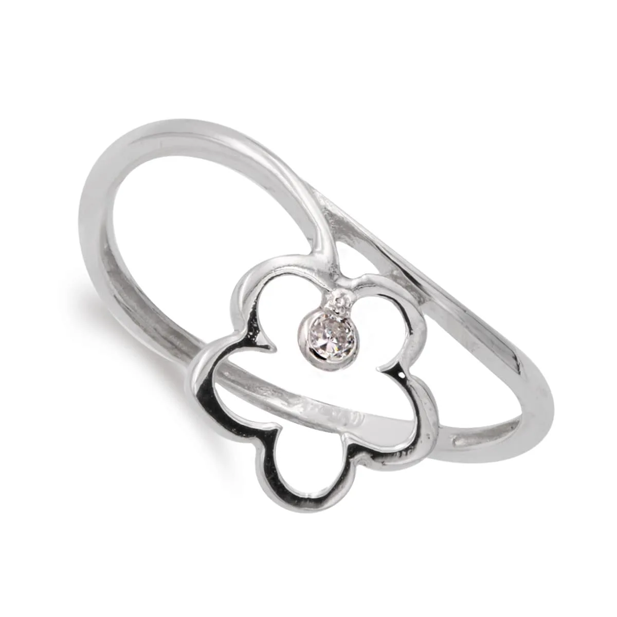 18K SORTIJA ORO BLANCO FLOR 10X10 MM Y CIRCONITA CUERPO 1 MM