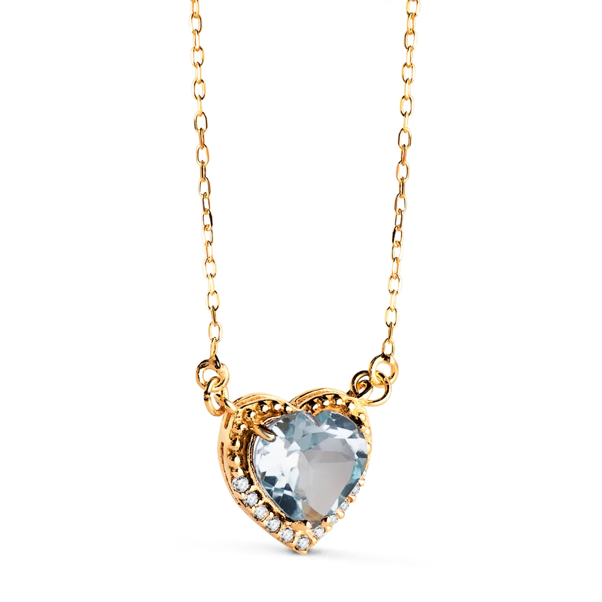 18K GARGANTILLA ORO AMARILLO CORAZON TOPACIO AZUL 7MM CIRCONITAS CADENA 40-2CM C. AMOR