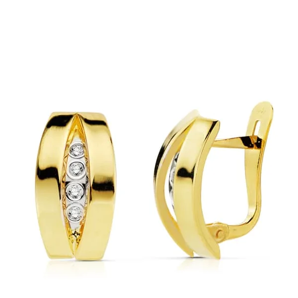 18K PENDIENTES BANDAS ORO BICOLOR 14X7 MM CIERRE CATALAN