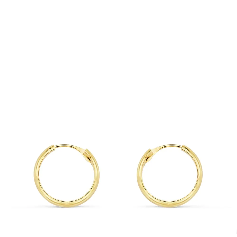 18K AROS HUECOS ORO AMARILLO MEDIA CAÑA LIGEROS.14X3 MM