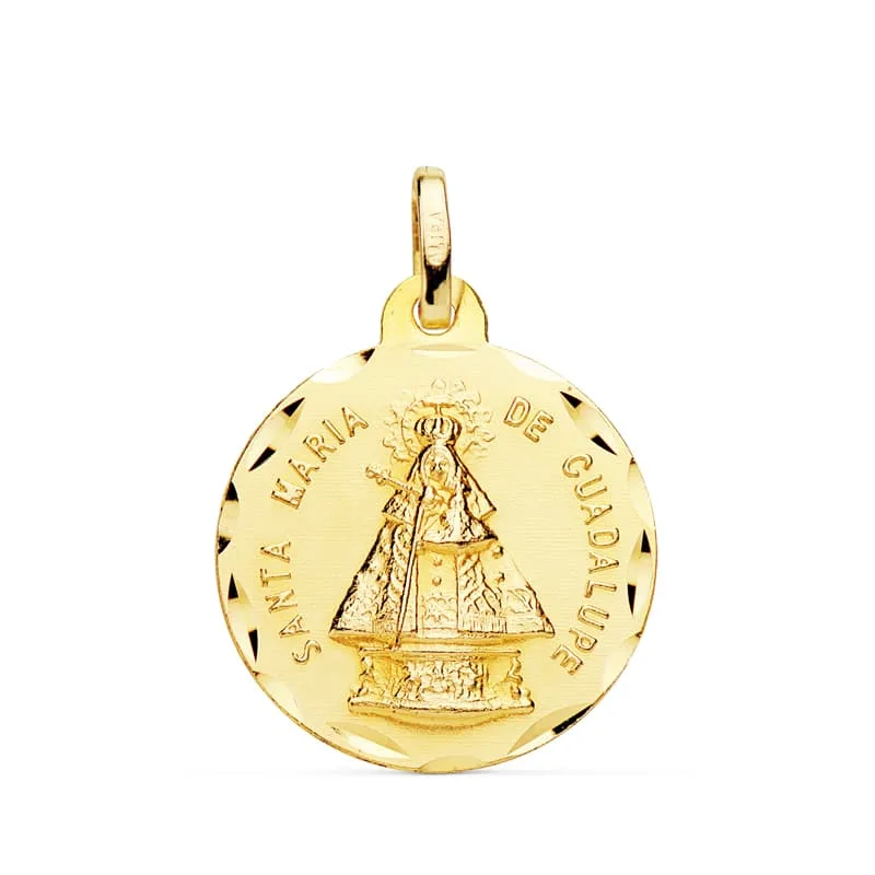 18K MEDALLA ORO AMARILLO VIRGEN SANTA MARIA DE  GUADALUPE TALLADA 20 MM