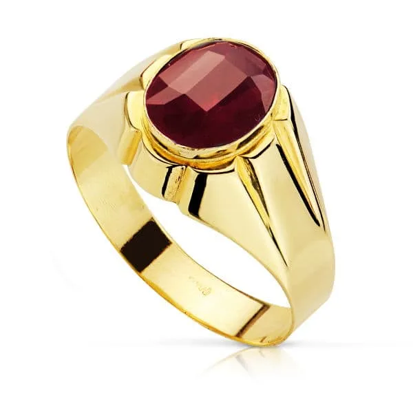 18K SELLO ORO AMARILLO HUECO PIEDRA OVAL RUBI SPINEL 10X8 MM