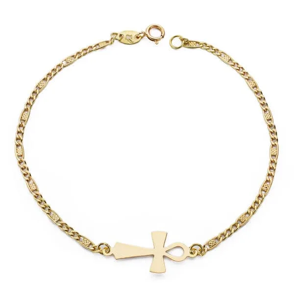 18K PULSERA ORO AMARILLO CRUZ DE LA VIDA 19CM