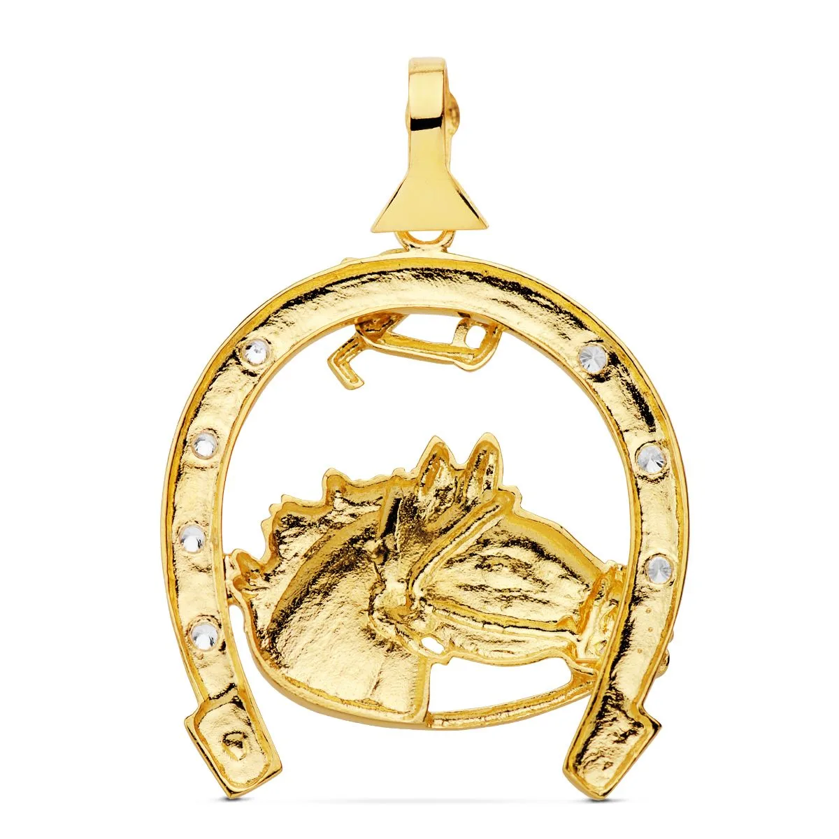 18K COLGANTE ORO AMARILLO HERRADURA CIRCONITA CON CABALLO 42X39 MM — vista 2