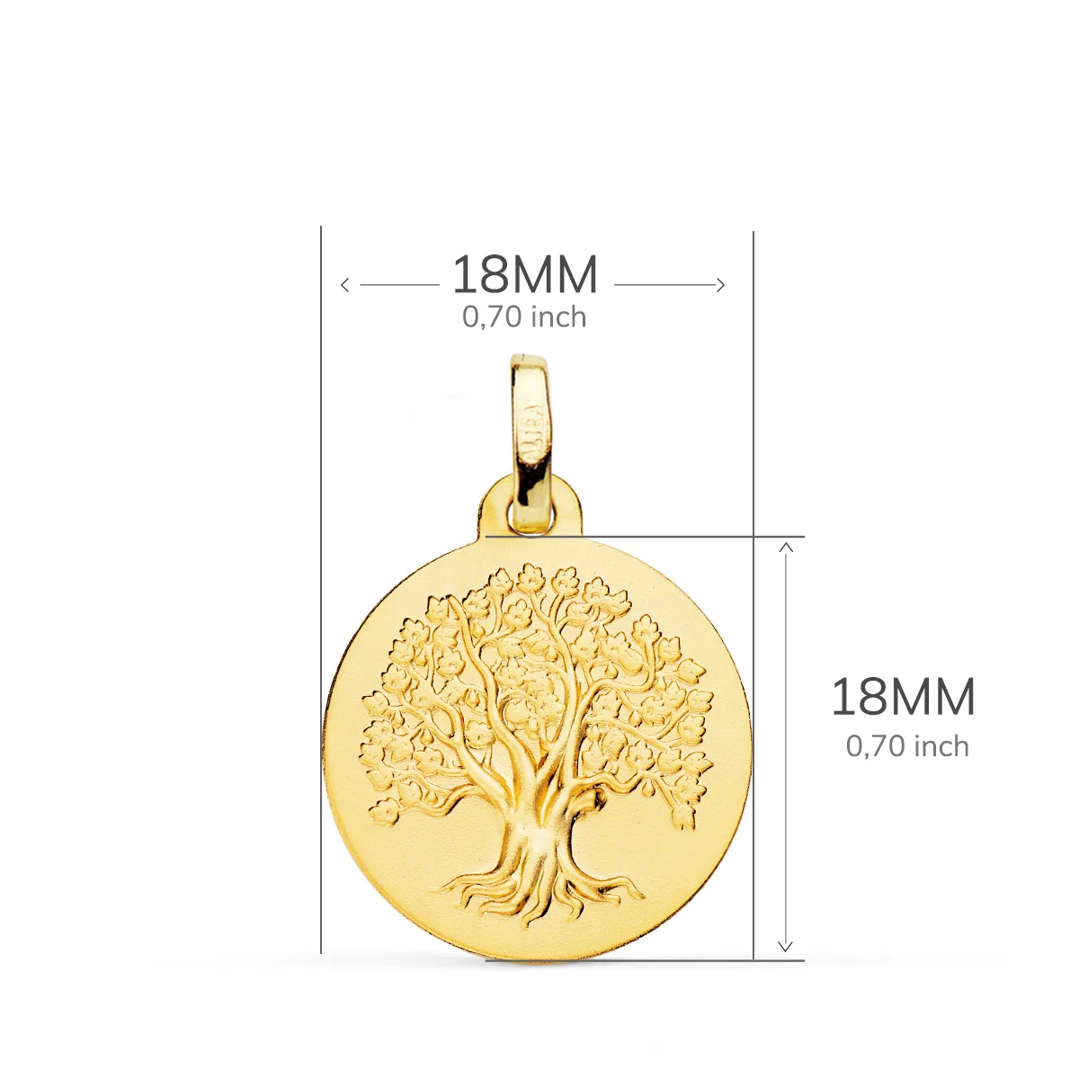 9K MEDALLA ORO AMARILLO ARBOL DE LA VIDA MATIZADA 18 MM — vista 2